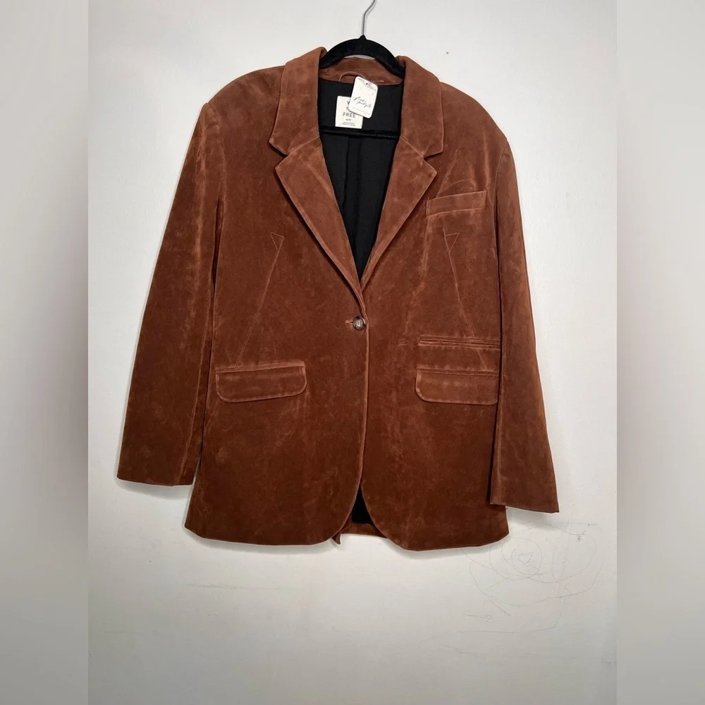 NWT Free People We The Free Paper Cut Vegan Blazer In Brown Bear Fall Sz Medium